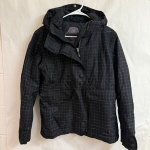 Microlite Powder Room 10000 mm Women Hooded Black Grid Ski Snowboard Jacket Coat